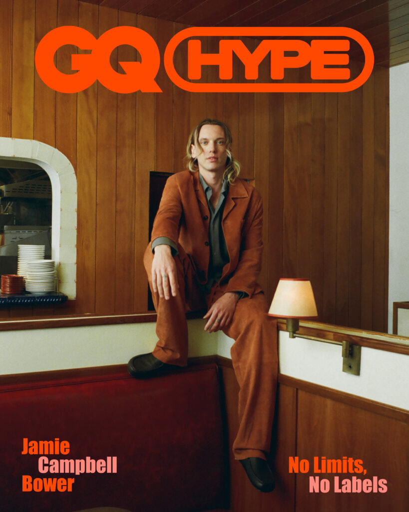 Jacket, shirt, trousers, and loafers, Tod’s.